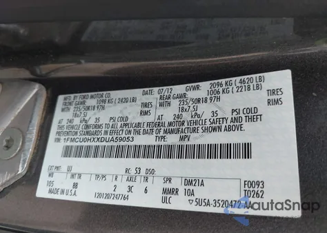 2013 Ford Escape Sel from USA, damaged, VIN 1FMCU0HXXDUA59053